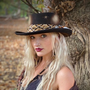 The Jefferson Gambler - Wool Felt Fedora Hat Black Brown Handmade Country Western Style Cowboy Hat Unisex For Men And Women