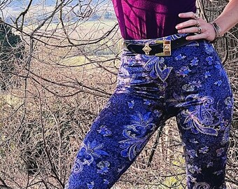 Deep Purple Paisley High Waisted Stretch Velvet Leggings