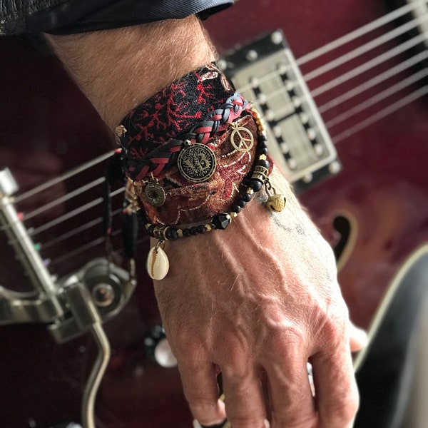 Midnight Express Cuff Bracelet Set Pirate Layered Gypsy Fabric Wrist Wrap Unisex Bracelet Set For Men And Women Rock n Roll Style