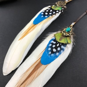 Classic Turquoise and Cream feather hair extension clip image 5