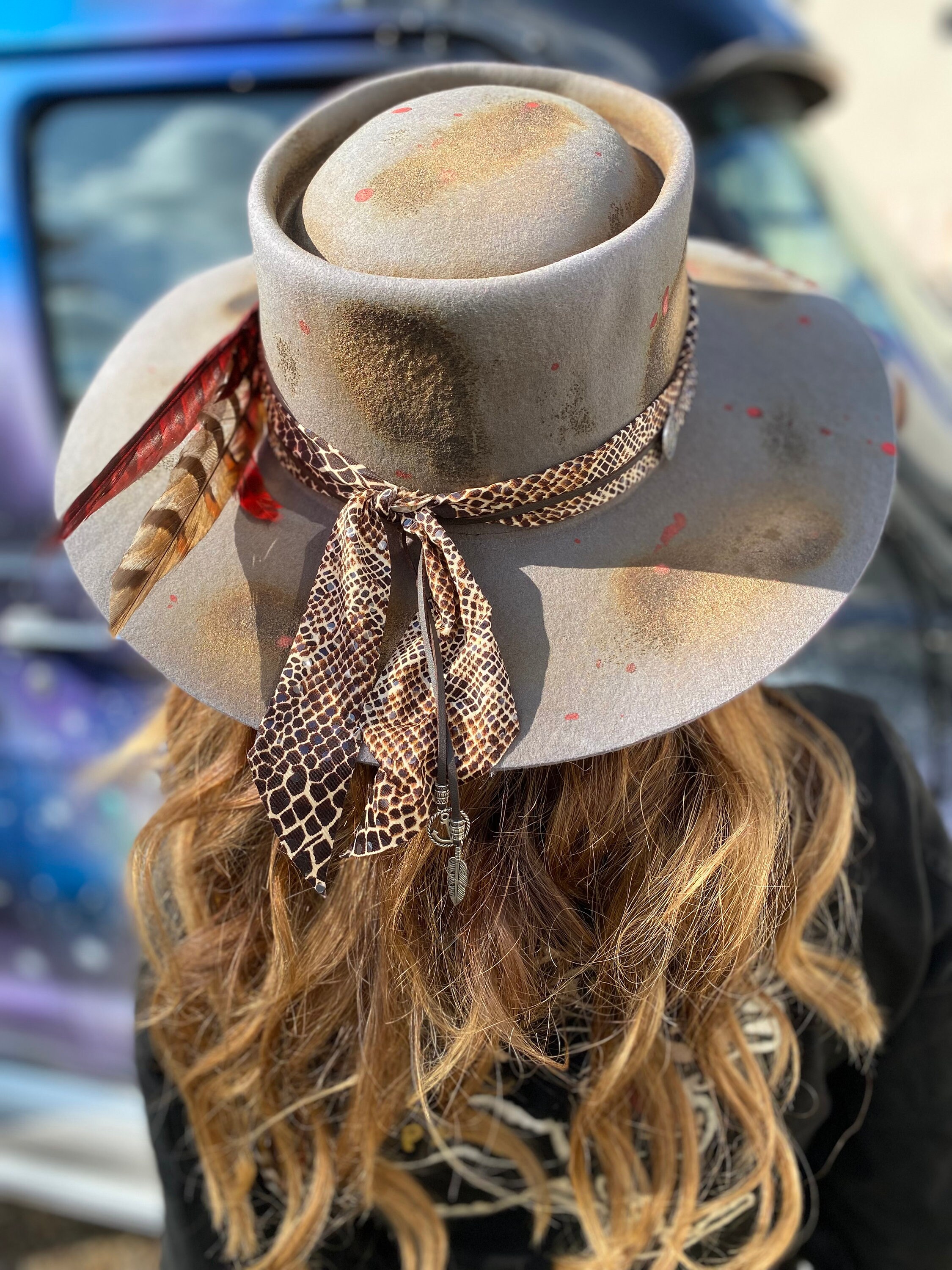 ? Wool Snake Banded Beige Fedora Hat Wool Felt Fedora Hat: Snake Print Band, Feather Accent - Etsy main image 4