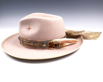 The Rose Sunset Fedora Rose Pink Feltro di lana Cappello da sposa Paisley Seta Cappello unisex per uomo e donna Cappello Boho stile country e western