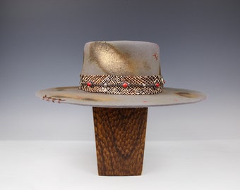 Wool Felt Fedora Hat: Snake Print Band, Feather Accent - Etsy display picture 1