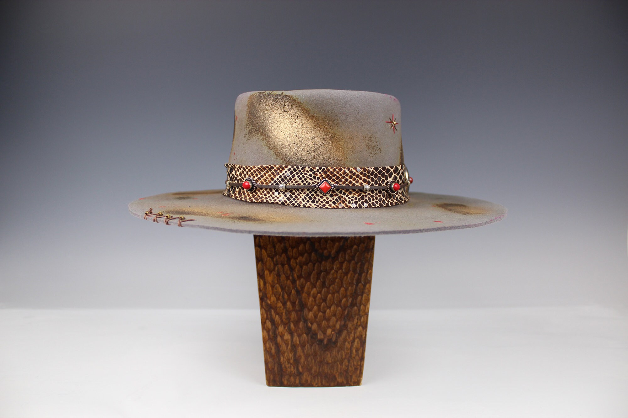 Wide Brim Snake Print Belt Wool Fedora Hat - POL $_10.JPG?set_id=880000500F main image 2