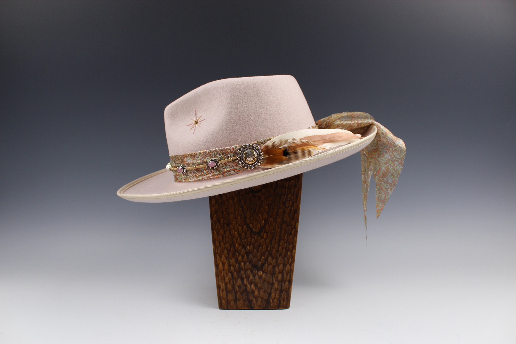 Rose Sunset Fedora: Pink Wool Felt Hat With Paisley Silk 