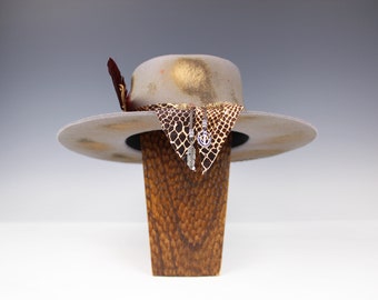 Wool Felt Fedora Hat: Snake Print Band, Feather Accent - Etsy display picture 1