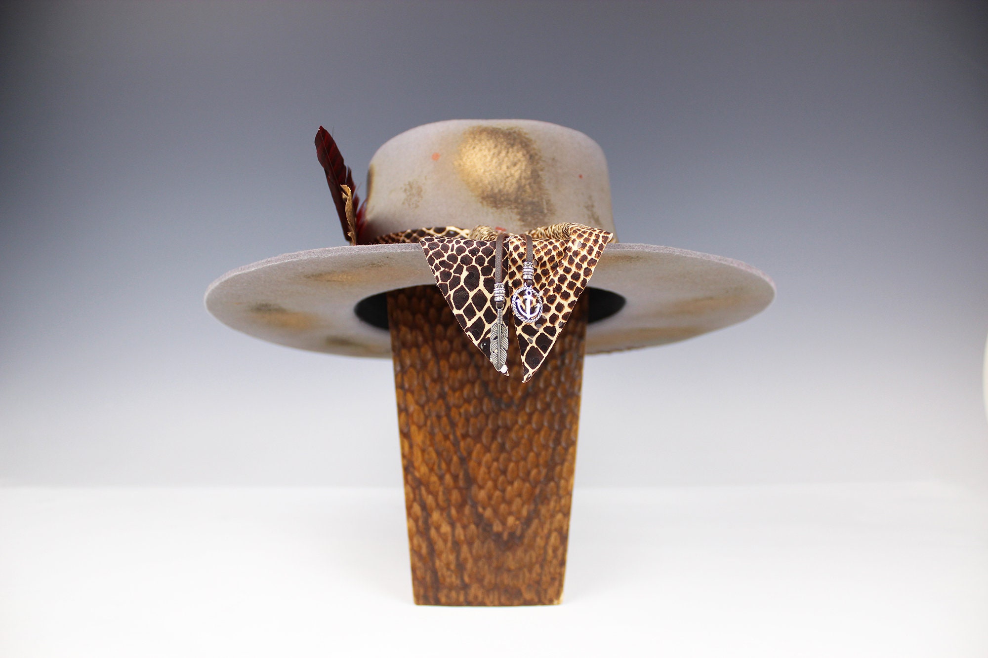 Wool Felt Fedora Hat: Snake Print Band, Feather Accent - Etsy display picture 1