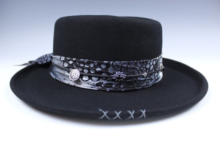 Midnight Sky Gambler Hat: Handmade Wool Felt Fedora With Feather