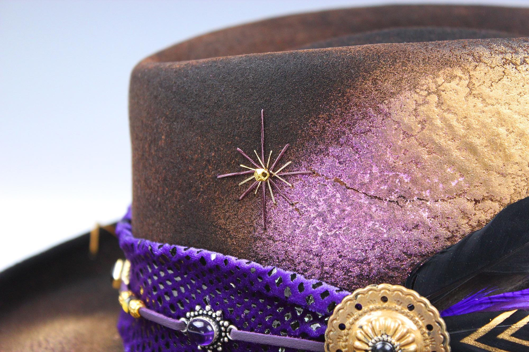 Purple Haze Gambler Hat: Handmade Wool Felt Cowboy Fedora  display picture 1