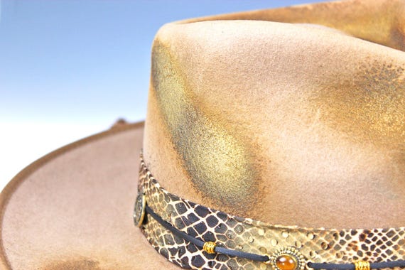 The Elles Fedora: Wool Felt Cowboy Hat With Gold & Turquoise  display picture 2