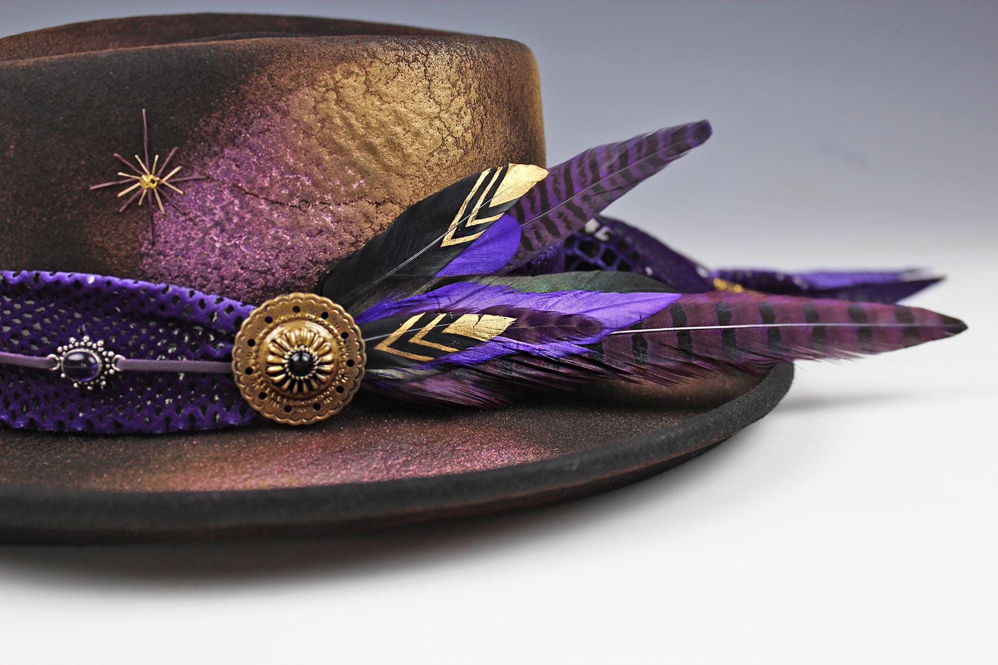 Purple Haze Gambler Hat: Handmade Wool Felt Cowboy Fedora  display picture 2