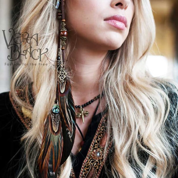 Natuurlijke Emerald Heart Feather Hair Clip - Boho Hippie Rock 'n Roll-stijl Piratenveren in festivalstijl in country- en westernstijl, uniseks