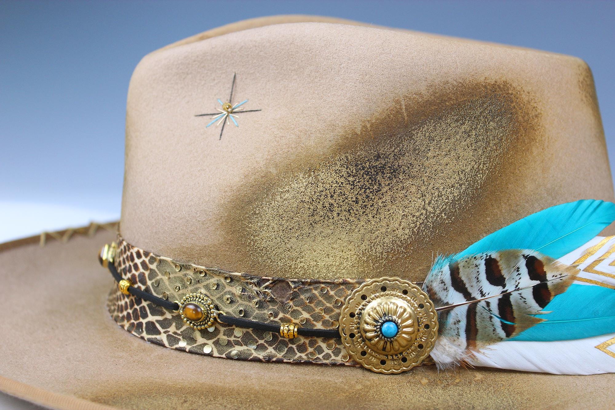 The Elles Fedora: Wool Felt Cowboy Hat With Gold & Turquoise 