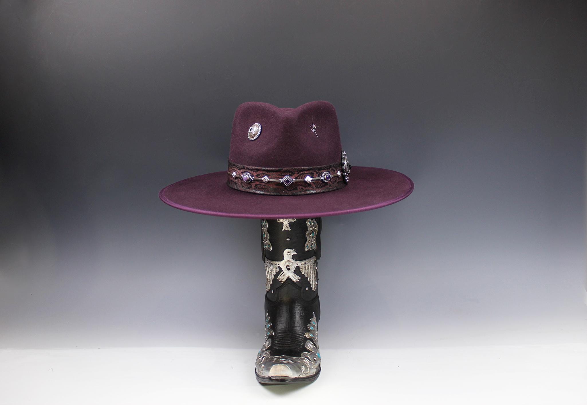 One off Custom Fedora: Plum Wool Felt Wide Flat Brim Fedora  display picture 1