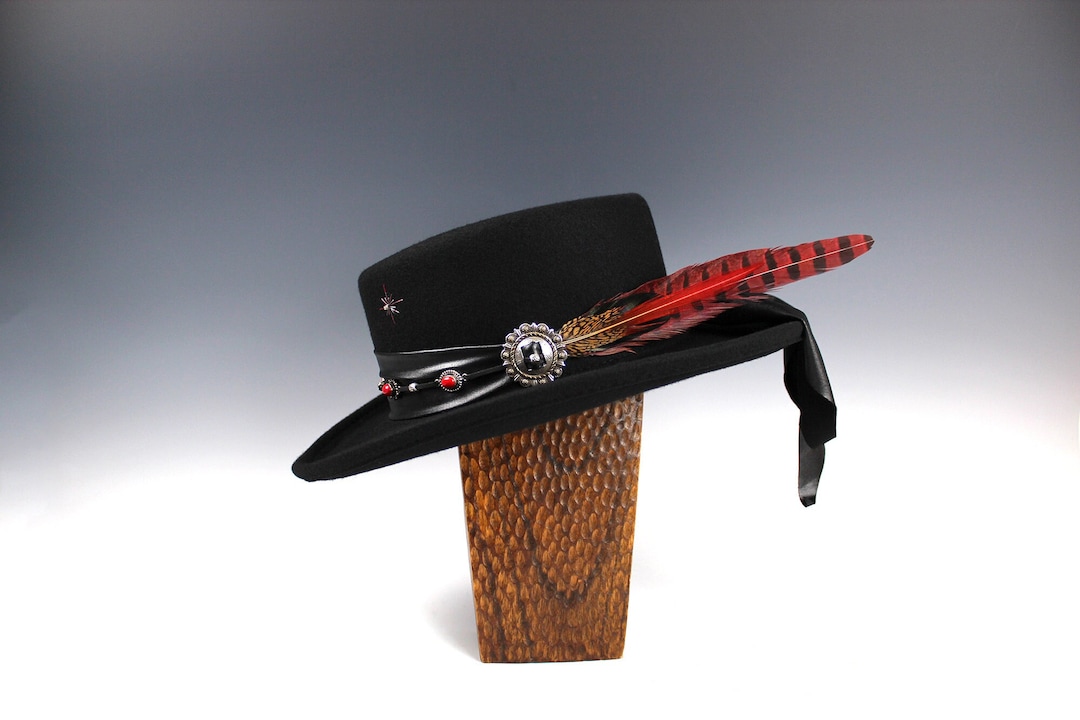 Handmade Wool Felt Fedora Hat: Black Country Western Cowboy  display picture 3
