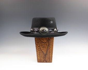 Coal Headwear Dark Gray and Black Leather Band Wool Fedora Hat sz L Western Boho Dark Gray Tweed Fedora Polar Fleece Hat, Hatsquare Man  main image 3