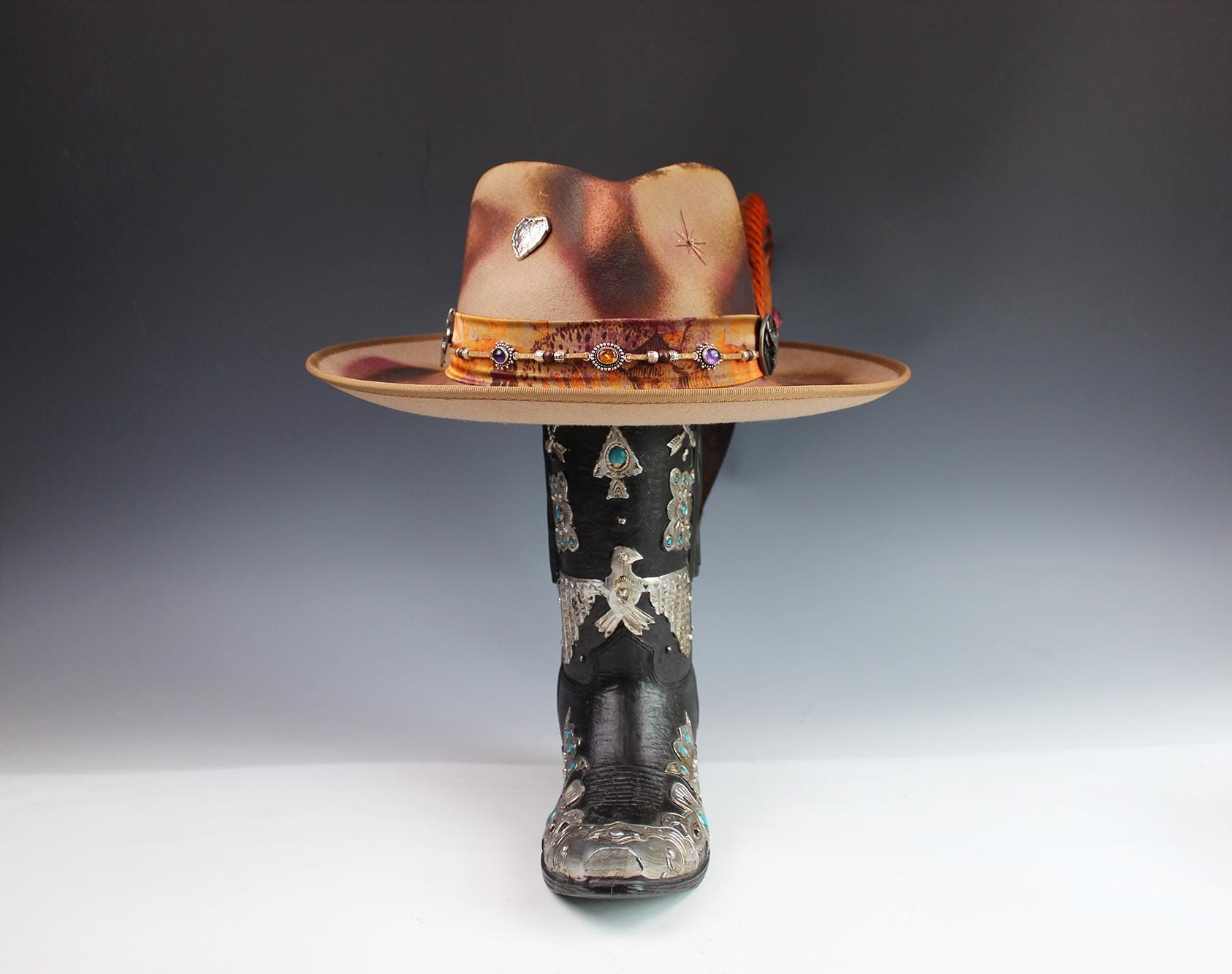 Dragonfly Fedora: Wool Felt Cowboy Hat With Feather Accents  display picture 3