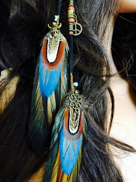 Aundria Feather Hair Clip Bohemian Hippie Rock n roll style Festival Hair clip country western style pirate feathers unisex