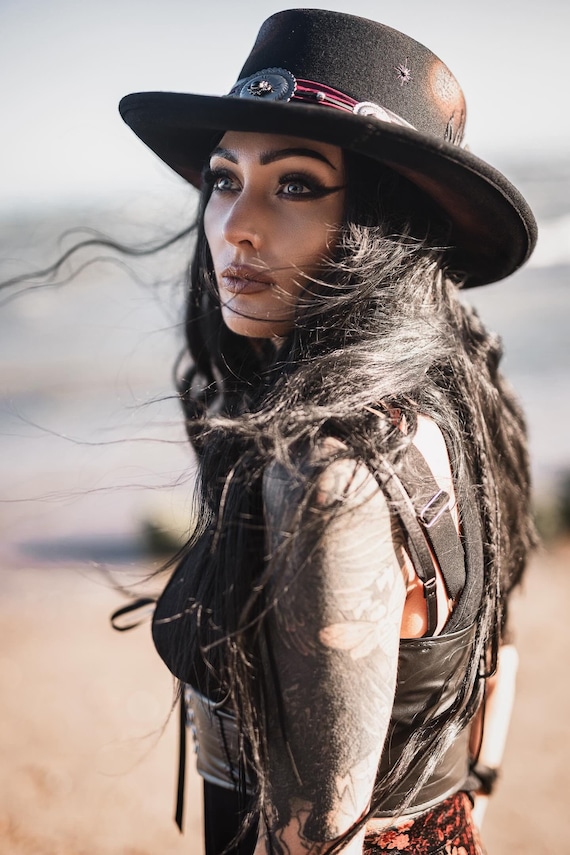 Fedora Western Glam Handmade Hat. Hand Burned Wide Brim Fedora | Western, Cowgirl, Lainey  main image 2