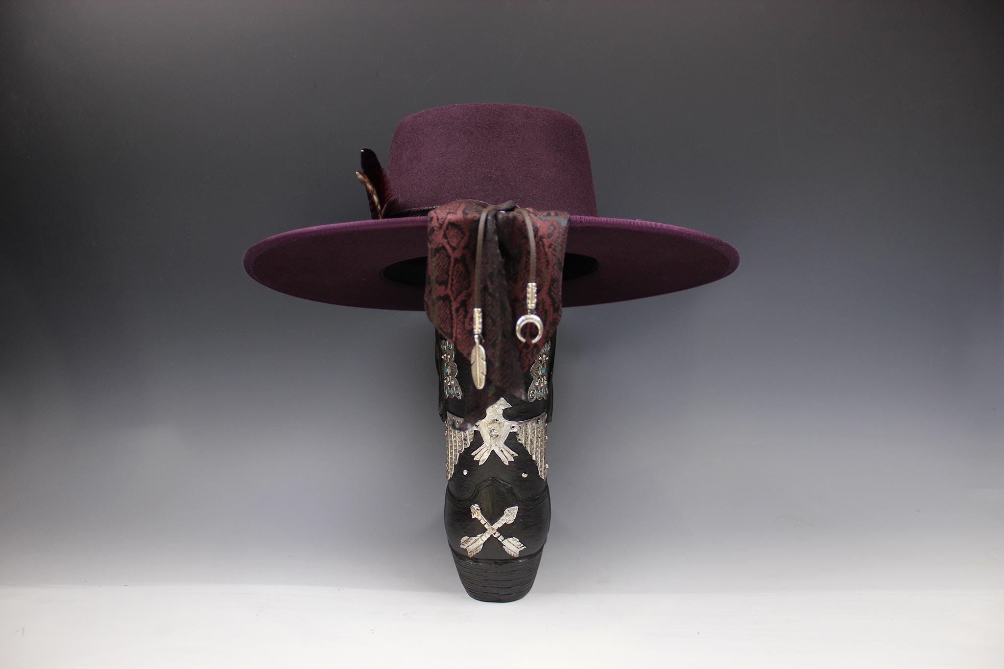 One off Custom Fedora: Plum Wool Felt Wide Flat Brim Fedora  display picture 2