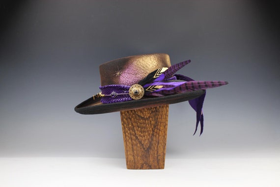 Purple Haze Gambler Hat: Handmade Wool Felt Cowboy Fedora  display picture 3