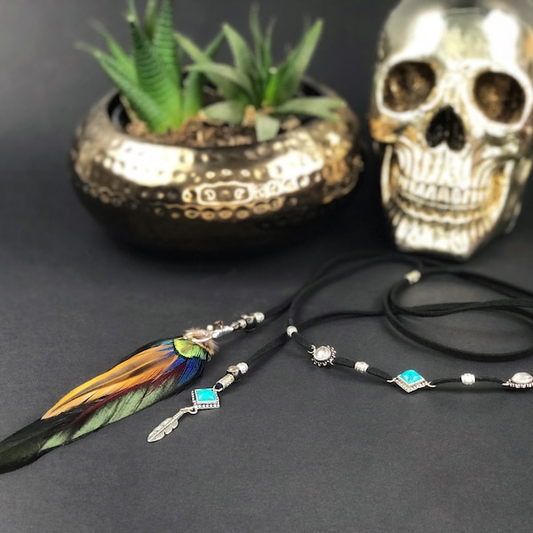 Turquoise & Moonstone Gemstone Headband: Bohemian Feather Choker Armband