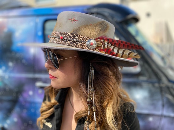 FELT Fedora With Snake Embossed Leather Headband
PHENIX MONTANA fedora washed black with painted snake - Lovely Bird main image 4