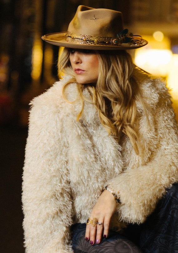 The Elles Fedora: Wool Felt Cowboy Hat With Gold & Turquoise  display picture 1