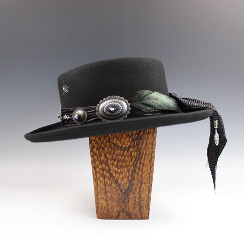 Wool Felt Fedora Hat: Black Country Western Cowboy Style  display picture 1