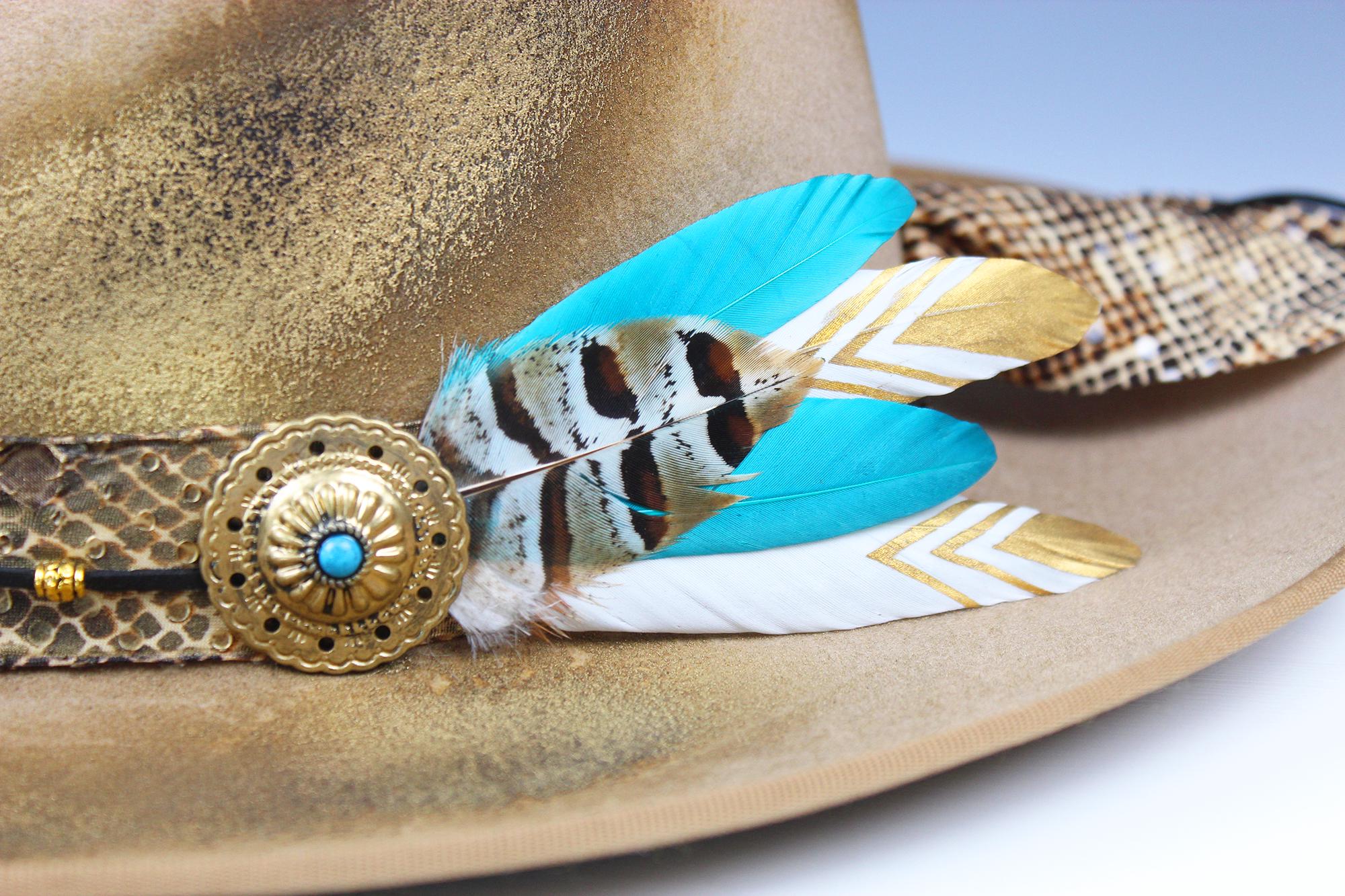 The Elles Fedora: Wool Felt Cowboy Hat With Gold & Turquoise  display picture 1