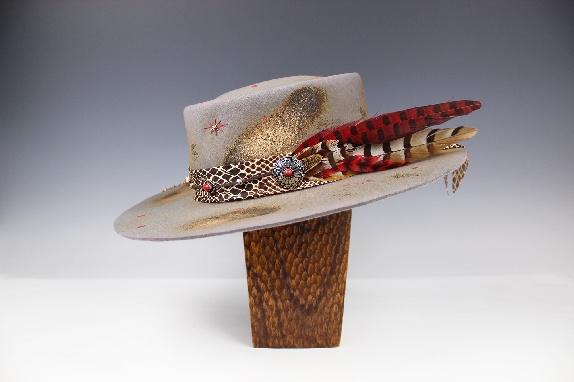 ? Wool Snake Banded Beige Fedora Hat Straw Wormwood Flat Brim Fedora main image 3