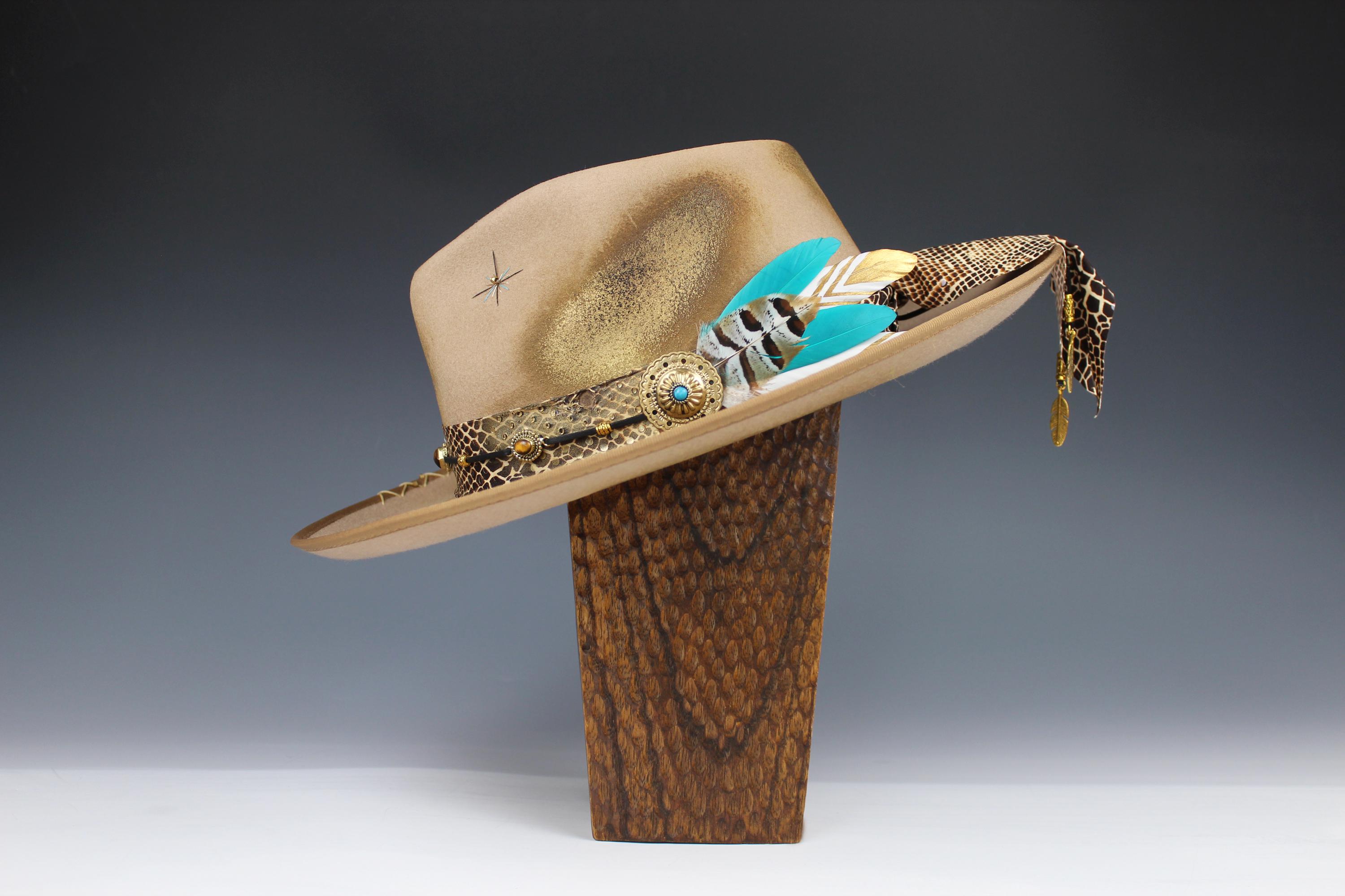 The Elles Fedora: Wool Felt Cowboy Hat With Gold & Turquoise 