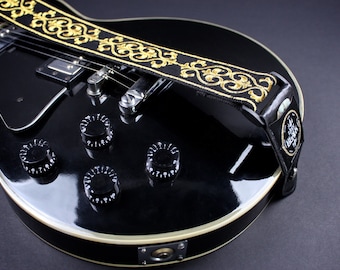 GmeDhc Sangle de guitare imprimée vintage Basse Sangle avec des Extrémités en Cuir sangle ukulele Convient pour guitare électrique Guitare acoustique Ukulélé Basse Sangle de guitare réglable