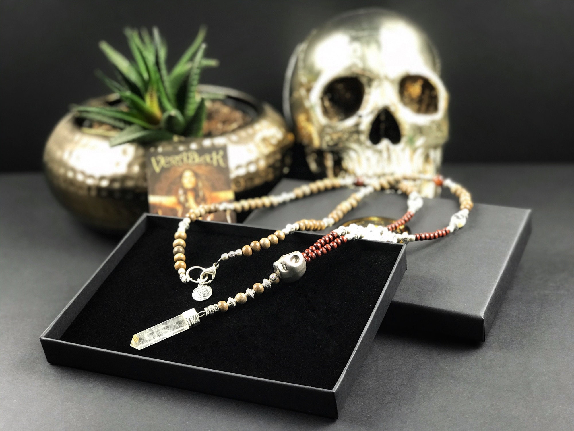 Crystal Quartz \u0026 Grey Wood Skull 