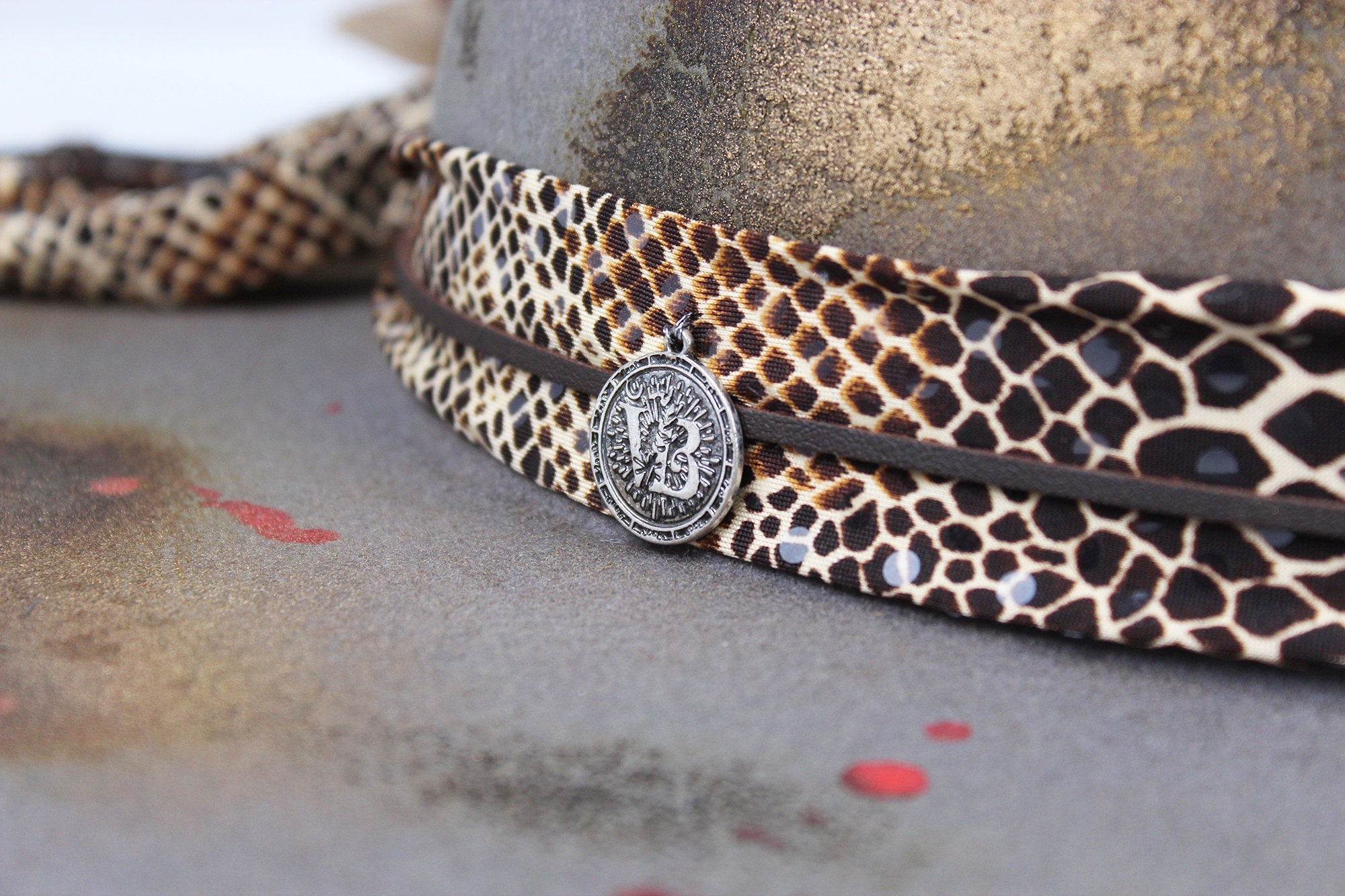 Wool Felt Fedora Hat: Snake Print Band, Feather Accent - Etsy display picture 2