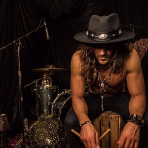 The Hombre Black Fedora Hat Rock and Roll Style Hat Unisex For Men And Women Blues Gig Musician Hat Black And Silver Detailing