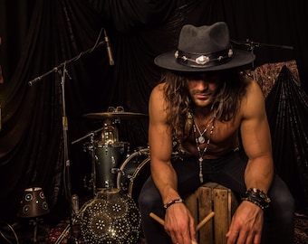 The Hombre Black Fedora Hat Rock and Roll Style Hat Unisex For Men And Women Blues Gig Musician Hat Black And Silver Detailing