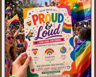 Proud & Loud Pride Invitation Template, Editable LGBTQ Celebration Invite, Rainbow Pride Canva Party Template, Pride Parade Invitation