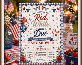 Red White and Due Baby Shower Invitation Template, Editable 4th of July Baby Shower Invite, Patriotic Baby Shower
