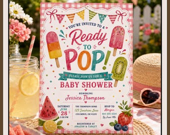 Ready to Pop Baby Shower Invitation Template, Editable Popsicle Baby Shower Invite, Summer Baby Shower Invitation
