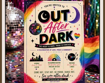 Pride Disco Invitation Template, Editable LGBTQ Night Party Invite (Digital Download)