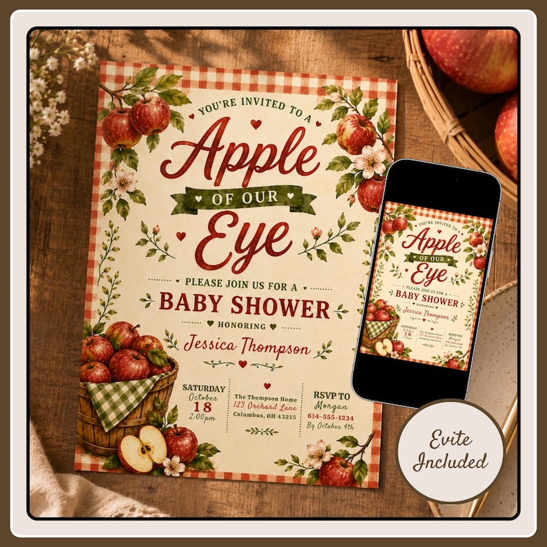 Apple of Our Eye Baby Shower Invitation Template, Editable Apple Baby Shower Invite, Orchard Baby Shower Invitation image 5