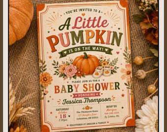 A Little Pumpkin Baby Shower Invitation Template, Editable Fall Baby Shower Invite, Pumpkin Baby Shower Invitation