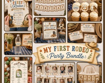 My First Rodeo Birthday Party Bundle, Cowboy Western Canva Templates