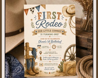 My First Rodeo Birthday Invitation, Cowboy Western Editable Canva Template (Digital Download)