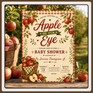 Apple of Our Eye Baby Shower Invitation Template, Editable Apple Baby Shower Invite, Orchard Baby Shower Invitation image 1
