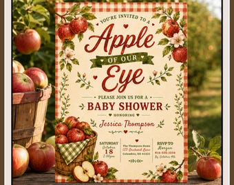 Apple of Our Eye Baby Shower Invitation Template, Editable Apple Baby Shower Invite, Orchard Baby Shower Invitation