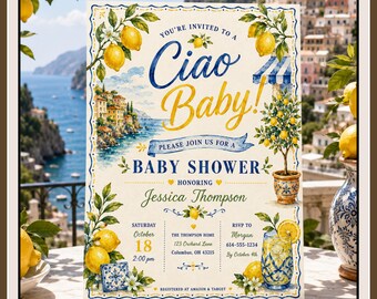 Italian Summer Baby Shower Invitation, Editable Lemon Citrus Invite (Digital Download)
