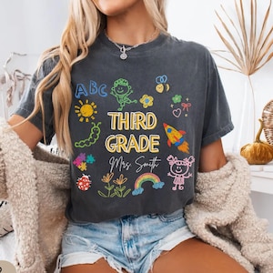 Custom Third Grade Teacher Shirt, Kids Drawing Teacher Tee, 3rd Grade Shirt, Back to School Gift, Childlike Doodle Comfort Colors T-Shirt