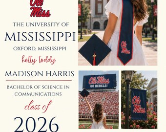Invito di laurea Ole Miss modificabile su Canva / Festa di laurea Rebels